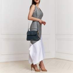 Burberry Navy Blue/Beige Leather and House Check Fabric Small Camberley Top Handle Bag
