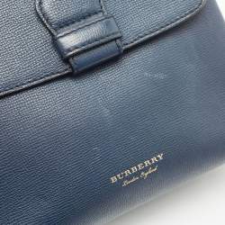 Burberry Navy Blue/Beige Leather and House Check Fabric Small Camberley Top Handle Bag