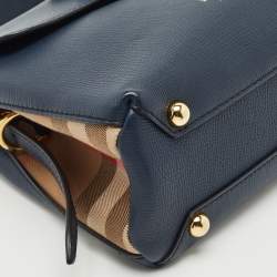 Burberry Navy Blue/Beige Leather and House Check Fabric Small Camberley Top Handle Bag