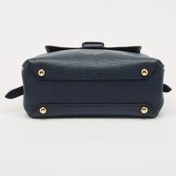 Burberry Navy Blue/Beige Leather and House Check Fabric Small Camberley Top Handle Bag