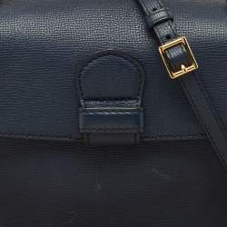 Burberry Navy Blue/Beige Leather and House Check Fabric Small Camberley Top Handle Bag