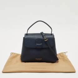 Burberry Navy Blue/Beige Leather and House Check Fabric Small Camberley Top Handle Bag