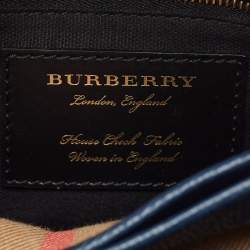 Burberry Navy Blue/Beige Leather and House Check Fabric Small Camberley Top Handle Bag