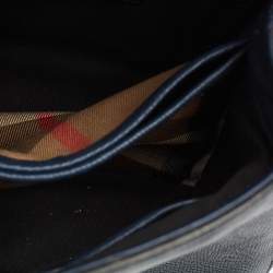 Burberry Navy Blue/Beige Leather and House Check Fabric Small Camberley Top Handle Bag