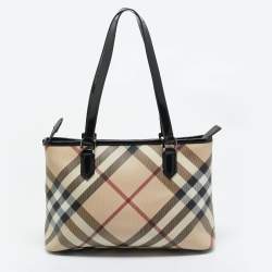 Burberry Black/Beige Super Nova Check PVC and Patent Leather Regent Tote