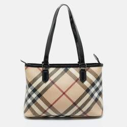 Burberry Black/Beige Super Nova Check PVC and Patent Leather Regent Tote