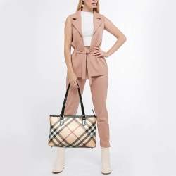 Burberry Black/Beige Super Nova Check PVC and Patent Leather Regent Tote