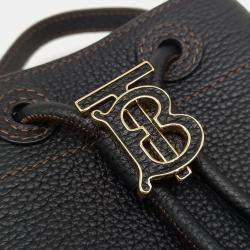 Burberry Black Leather Mini TB Bucket Bag