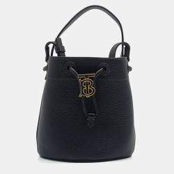 Burberry Black Leather Mini TB Bucket Bag