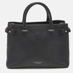 Burberry Black Leather and House Check Canvas Medium Banner Tote