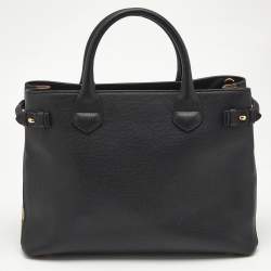 Burberry Black Leather and House Check Canvas Medium Banner Tote