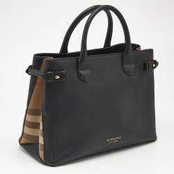 Burberry Black Leather and House Check Canvas Medium Banner Tote