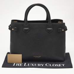 Burberry Black Leather and House Check Canvas Medium Banner Tote
