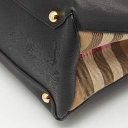 Burberry Black Leather and House Check Canvas Medium Banner Tote