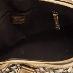 Burberry Gold/Beige Haymarket Check PVC and Woven Leather Thornley Satchel