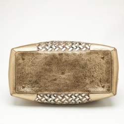 Burberry Gold/Beige Haymarket Check PVC and Woven Leather Thornley Satchel