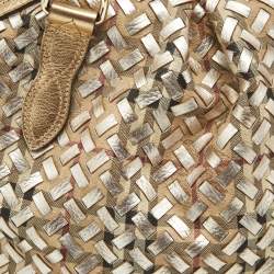 Burberry Gold/Beige Haymarket Check PVC and Woven Leather Thornley Satchel