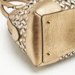 Burberry Gold/Beige Haymarket Check PVC and Woven Leather Thornley Satchel