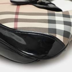Pre Owned Burberry Black/Beige Nova Check PVC and Patent Leather Brooke Hobo