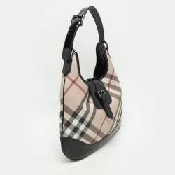 Pre Owned Burberry Black/Beige Nova Check PVC and Patent Leather Brooke Hobo