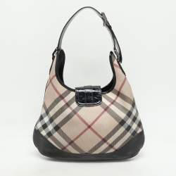Pre Owned Burberry Black/Beige Nova Check PVC and Patent Leather Brooke Hobo