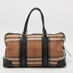 Burberry Black/Beige House Check Canvas and Leather Duffel Bag