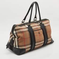 Burberry Black/Beige House Check Canvas and Leather Duffel Bag