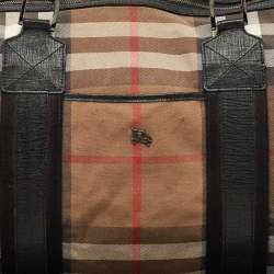 Burberry Black/Beige House Check Canvas and Leather Duffel Bag