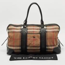 Burberry Black/Beige House Check Canvas and Leather Duffel Bag