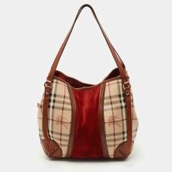 Burberry Brown/Beige Haymarket PVC, Leather and Suede Canterbury Tote