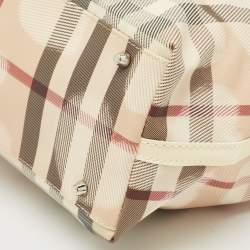 Pre Owned Burberry White/Beige House Check PVC and Patent Leather Open Heart Tote