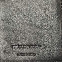 Burberry Black/Beige House Check Canvas and Leather Wellington Compact Wallet
