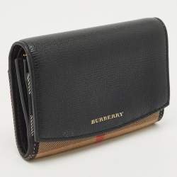 Burberry Black/Beige House Check Canvas and Leather Wellington Compact Wallet