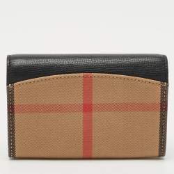 Burberry Black/Beige House Check Canvas and Leather Wellington Compact Wallet