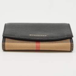 Burberry Black/Beige House Check Canvas and Leather Wellington Compact Wallet