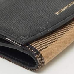 Burberry Black/Beige House Check Canvas and Leather Wellington Compact Wallet