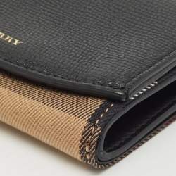 Burberry Black/Beige House Check Canvas and Leather Wellington Compact Wallet