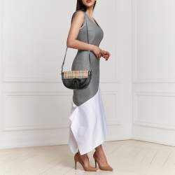 Pre Owned Burberry Black/Beige Haymarket Check PVC and Leather Maydown Crossbody Bag