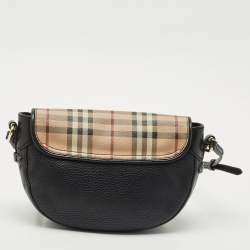 Pre Owned Burberry Black/Beige Haymarket Check PVC and Leather Maydown Crossbody Bag
