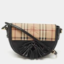 Burberry Black/Beige Haymarket Check PVC and Leather Maydown Crossbody Bag