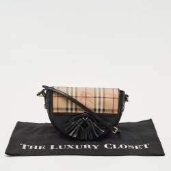 Pre Owned Burberry Black/Beige Haymarket Check PVC and Leather Maydown Crossbody Bag