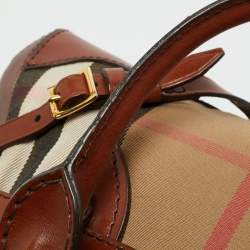Burberry Brown/Beige House Check Canvas and Leather Bridle Lynher Tote