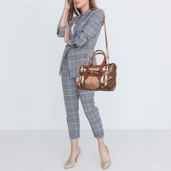 Burberry Brown/Beige House Check Canvas and Leather Bridle Lynher Tote
