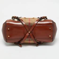 Burberry Brown/Beige House Check Canvas and Leather Bridle Lynher Tote
