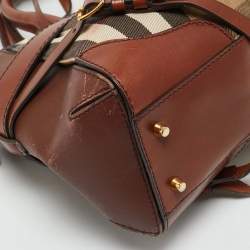 Burberry Brown/Beige House Check Canvas and Leather Bridle Lynher Tote