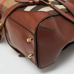 Burberry Brown/Beige House Check Canvas and Leather Bridle Lynher Tote