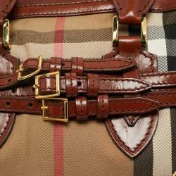 Burberry Brown/Beige House Check Canvas and Leather Bridle Lynher Tote