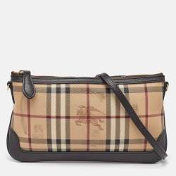 Burberry Beige/Brown Haymarket Check Canvas and Leather Crossbody Bag