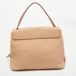 Pre Owned Burberry Nude Leather and House Check Fabric Medium Camberley Top Handle Bag