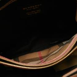 Pre Owned Burberry Nude Leather and House Check Fabric Medium Camberley Top Handle Bag